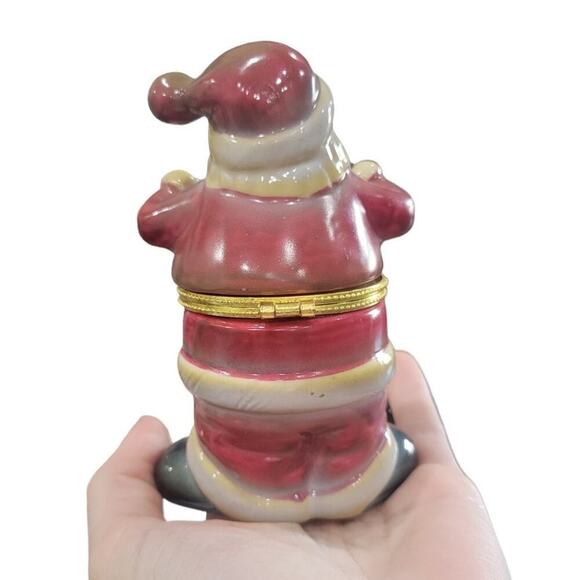 Vintage Santa Claus Trinket Box Hinged Christmas Holiday Jewelry Trinket Box - Picture 4 of 9